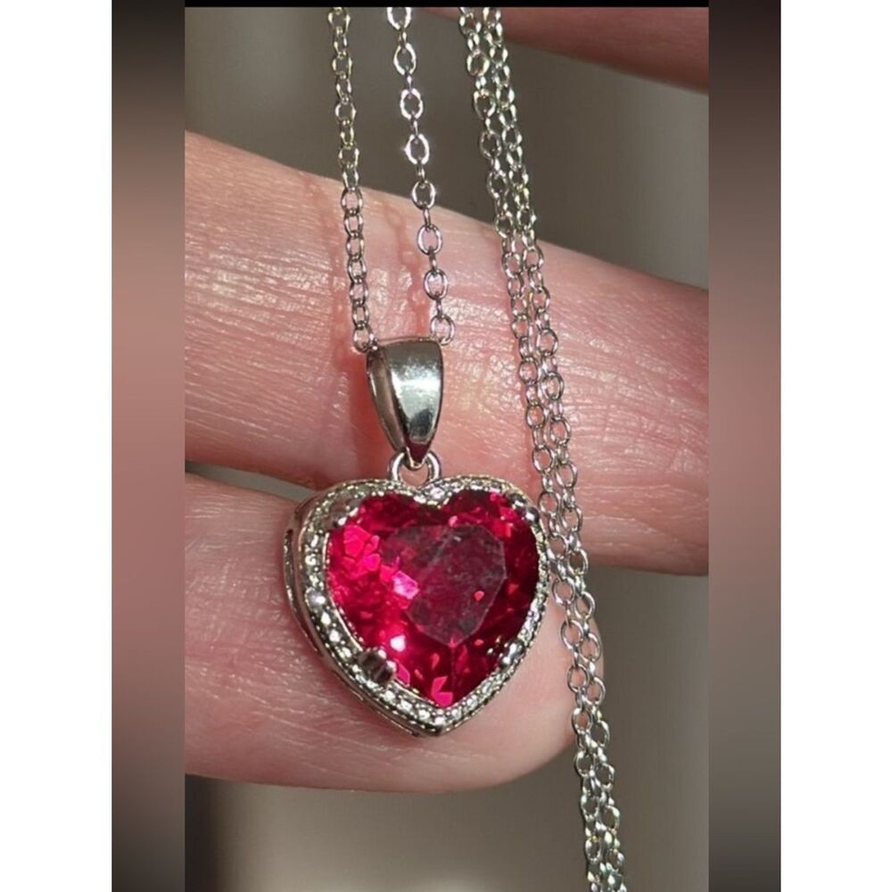 Simulated Ruby Heart Necklace